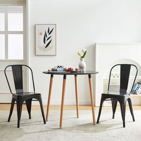 Borough Wharf Estelline Slat Back Stacking Side Chair in Black